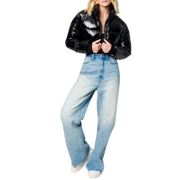 Blank NYC Jacket Women’s L Black Crop Puffer in Cold Lover Shine Nylon High Neck - Picture 5 of 15